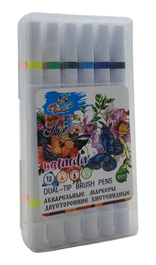 Set Marcadores Doble Punta 12 Lapices Plumones Watercolor-0