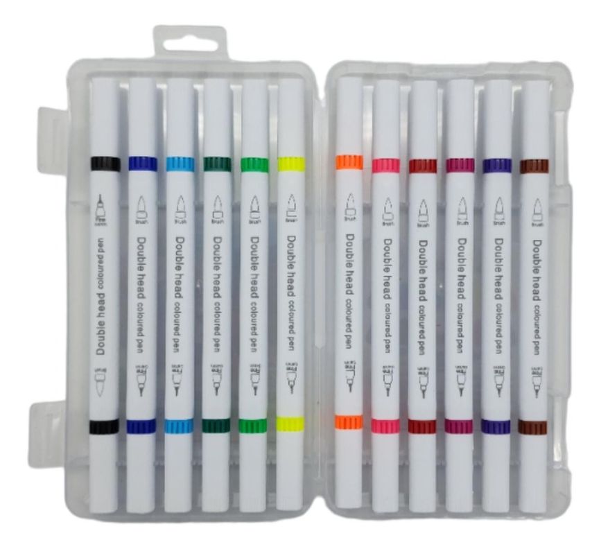 Set Marcadores Doble Punta 12 Lapices Plumones Watercolor-2
