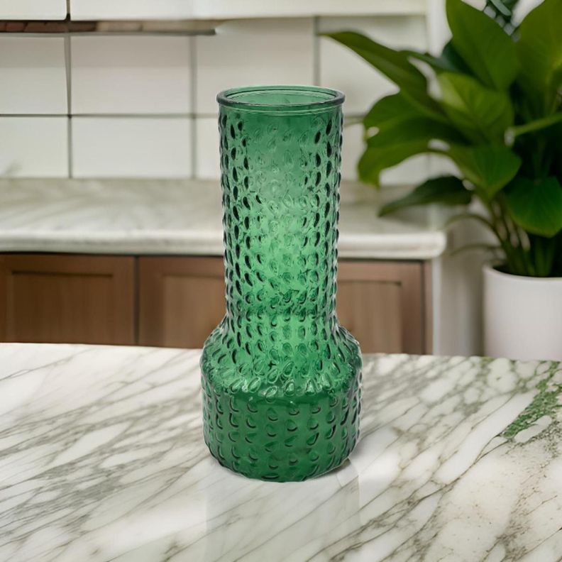 Florero Decorativo De Vidrio Con Diseño Base Ancha Verde 30-3