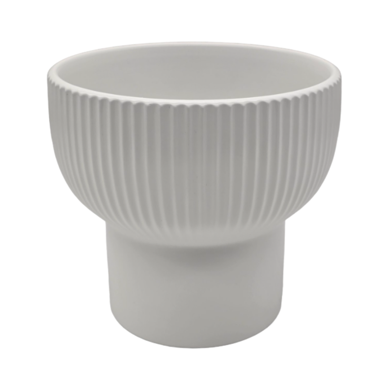 Macetero Maceta De Ceramica Copon Lineas Blanco Mate M-0