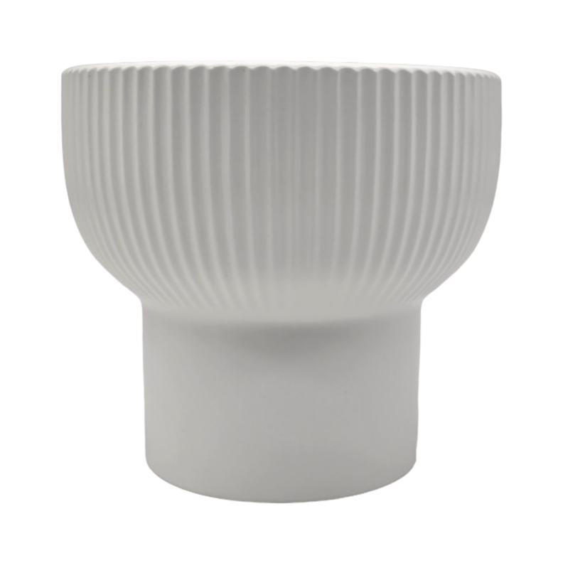 Macetero Maceta De Ceramica Copon Lineas Blanco Mate M-1
