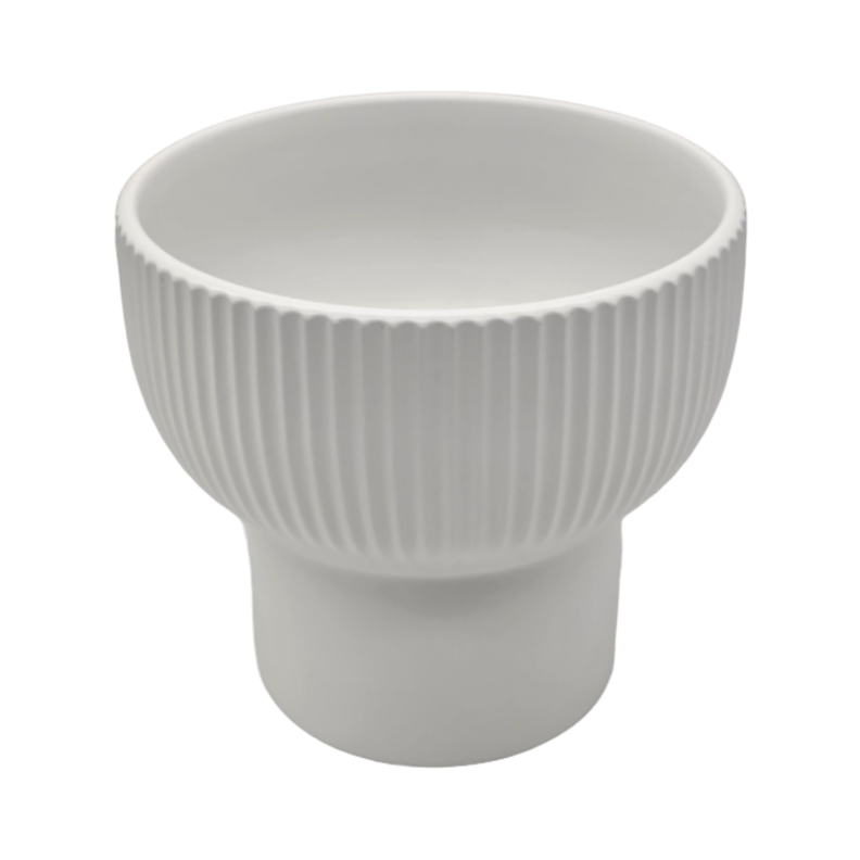 Macetero Maceta De Ceramica Copon Lineas Blanco Mate M-2