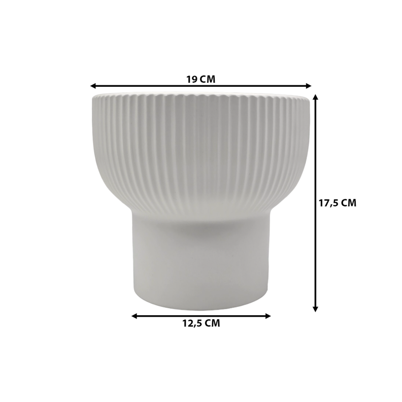 Macetero Maceta De Ceramica Copon Lineas Blanco Mate M-5