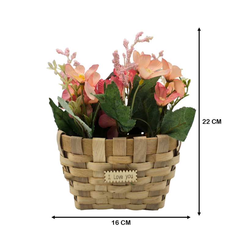 Planta Artificial Macetero Estilo Mimbre Flores Rosados-6