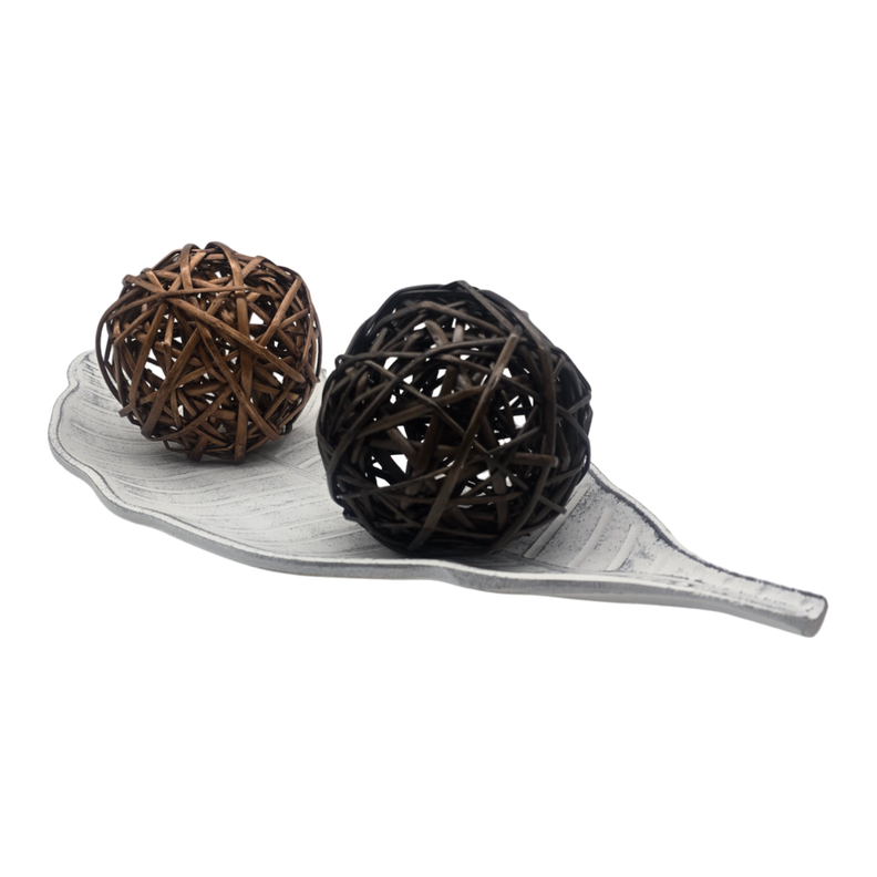 Bandeja Plato Decorativa Diseño De Hoja Blanca Con Negro-2
