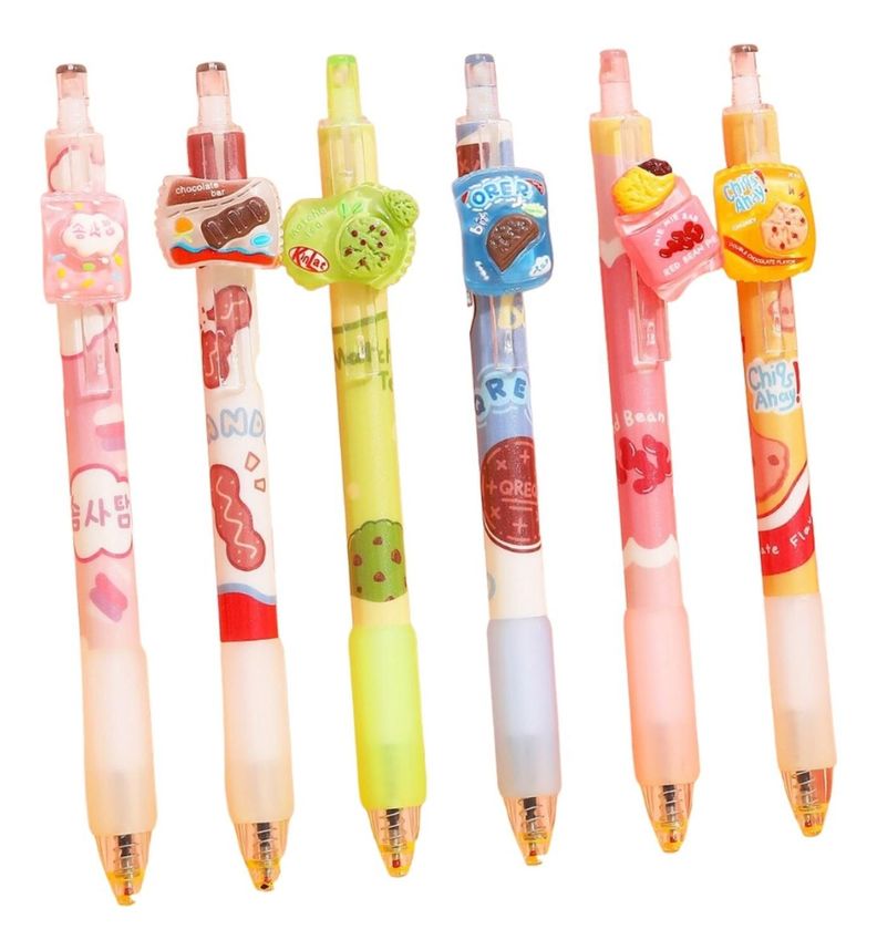 Set 6 Lapices Estilo Boligrafos Kawaii Alimentos Lapiz Cute-0