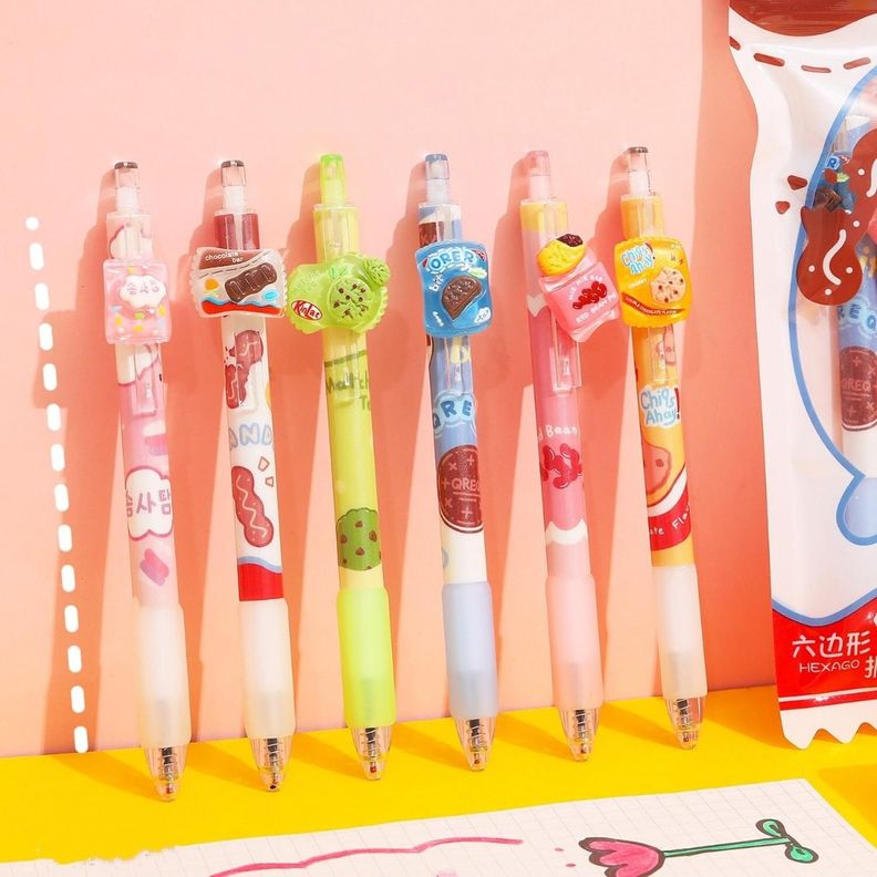 Set 6 Lapices Estilo Boligrafos Kawaii Alimentos Lapiz Cute-1
