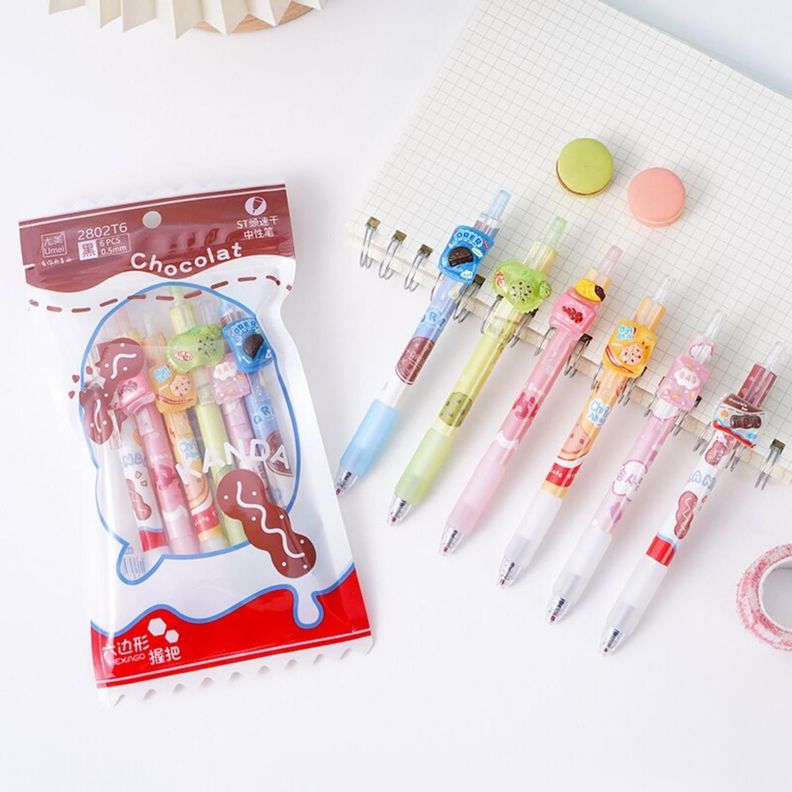 Set 6 Lapices Estilo Boligrafos Kawaii Alimentos Lapiz Cute-2