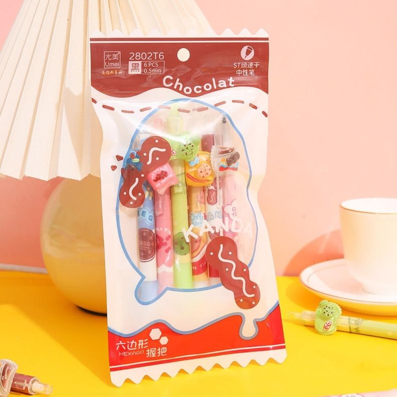 Set 6 Lapices Estilo Boligrafos Kawaii Alimentos Lapiz Cute-6