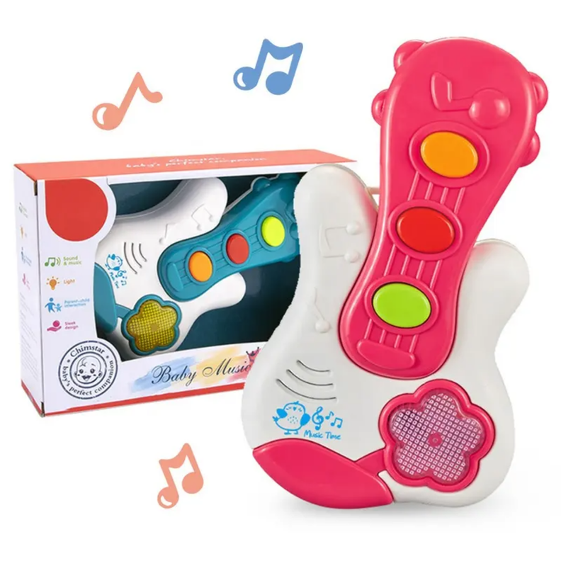 Juguete Piano Musical Con Luces Sonidos Forma Guitarra Bebe-3