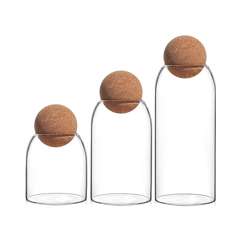 Set 3 Botellas Frascos Vidrio Transparente Tapa De Corcho-0