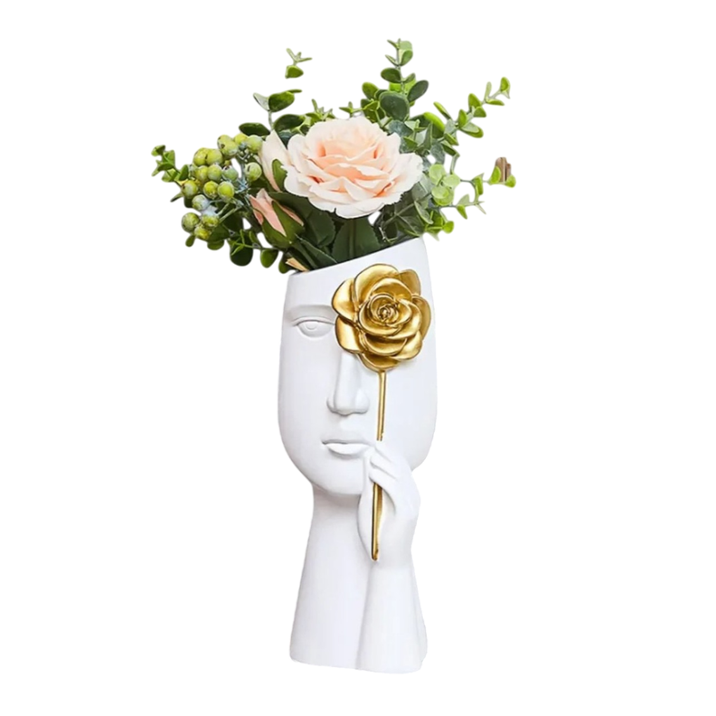 Florero Retrato Nordico Escultura Rostro De Resina Blanco-0