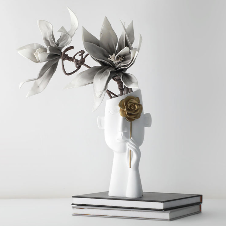 Florero Retrato Nordico Escultura Rostro De Resina Blanco-3
