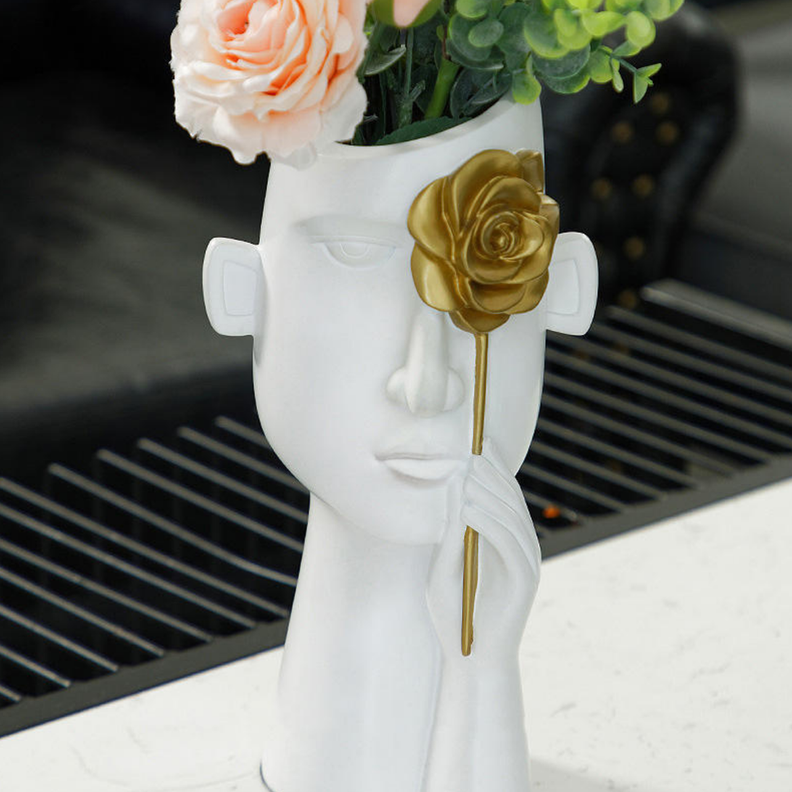 Florero Retrato Nordico Escultura Rostro De Resina Blanco-4
