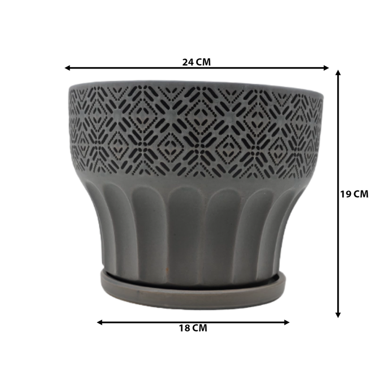Macetero Maceta De Ceramica Gris Patrones Negro Alto L-6