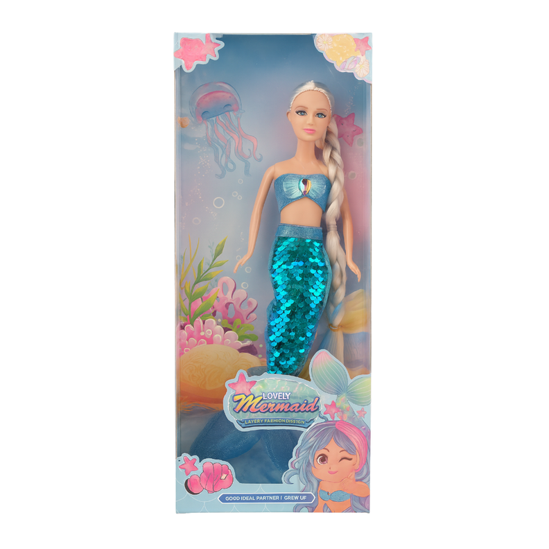 Muneca Sirena Lovely Con Vestido De Lentejuelas Juguete Celeste