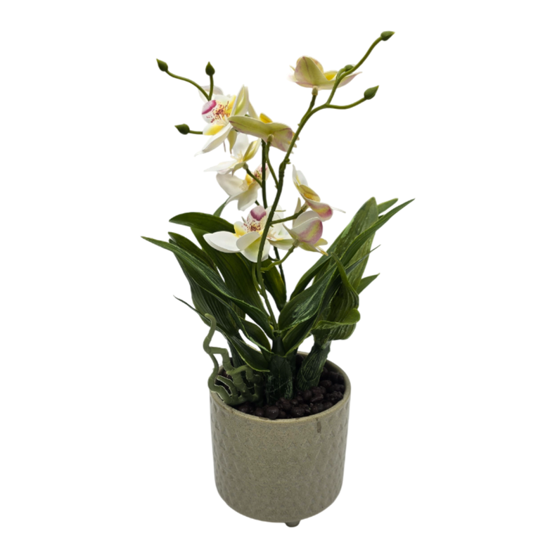 Planta Artificial Orquidea Blanco Decorativa Macetero Loza-1