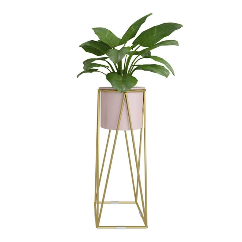 Porta Macetero Pedestal Maceta Plantas Rosado Dorado-1