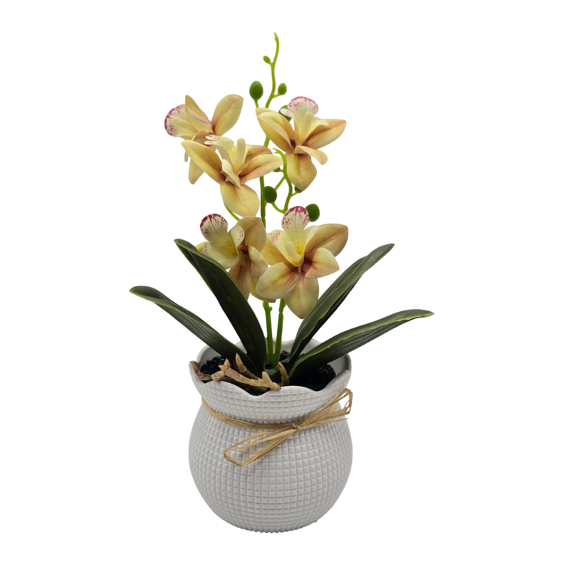 Planta Artificial Orquidea Decorativa Beige Maceta Resina-0