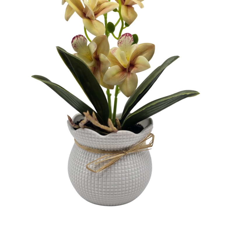 Planta Artificial Orquidea Decorativa Beige Maceta Resina-1