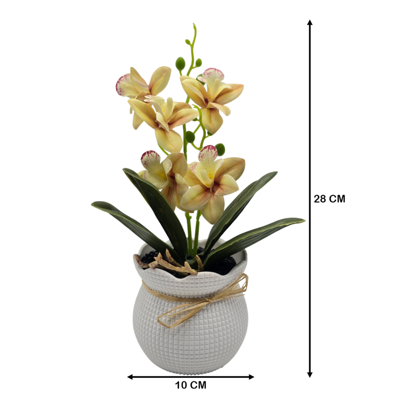Planta Artificial Orquidea Decorativa Beige Maceta Resina-4
