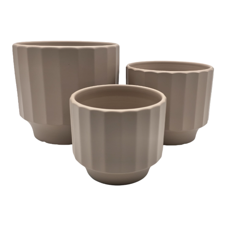Set 3 Macetero Maceta De Ceramica Beige Lineas Verticales-1