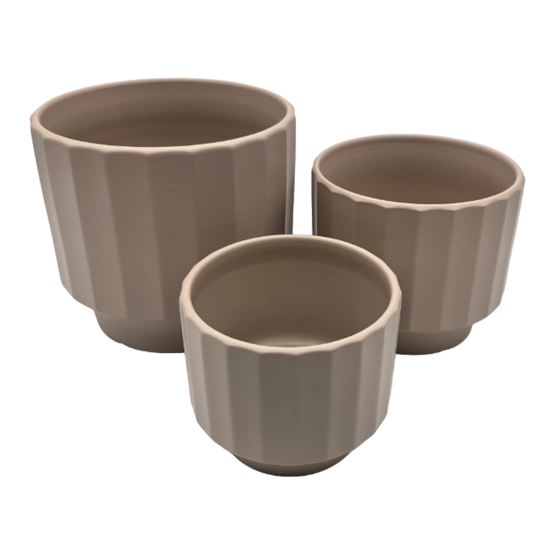 Set 3 Macetero Maceta De Ceramica Beige Lineas Verticales-2