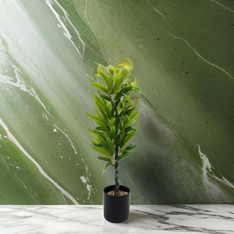 Planta Artificial Bambu Decorativa Macetero Plastico Negro-3