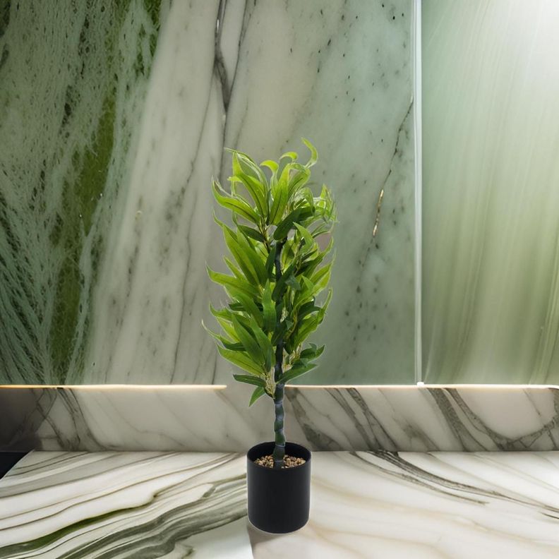 Planta Artificial Bambu Decorativa Macetero Plastico Negro-4