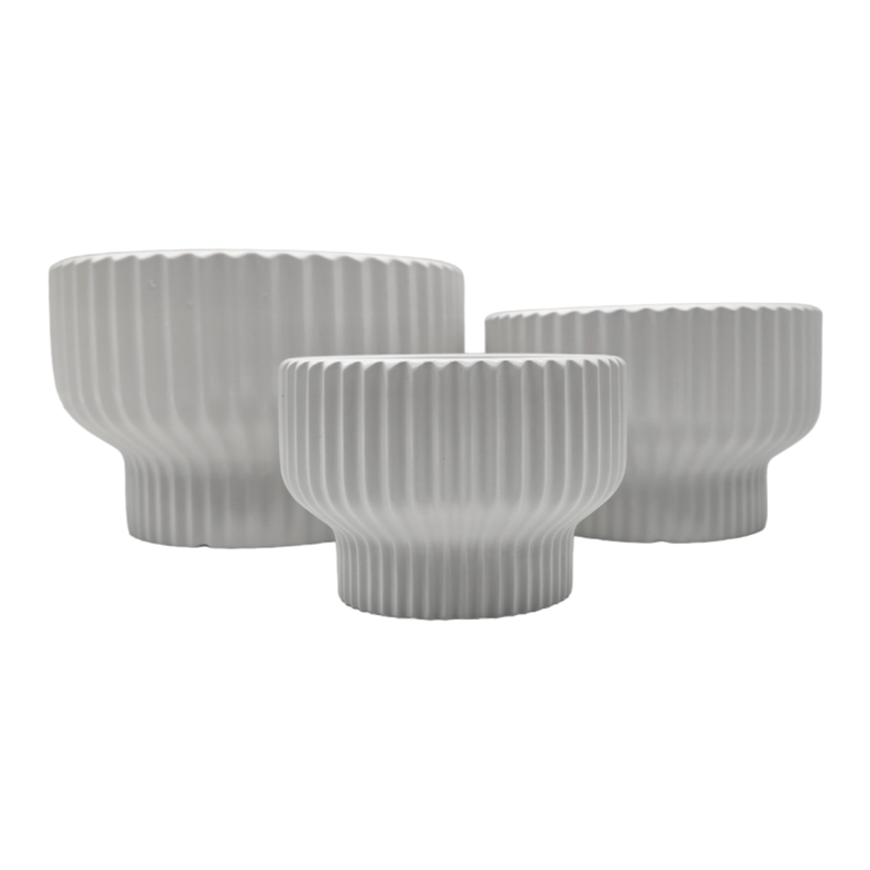 Set 3 Maceteros Maceta De Ceramica Estilo Copon Blanco Mate-0