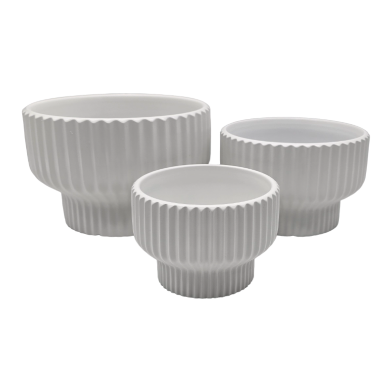 Set 3 Maceteros Maceta De Ceramica Estilo Copon Blanco Mate-1