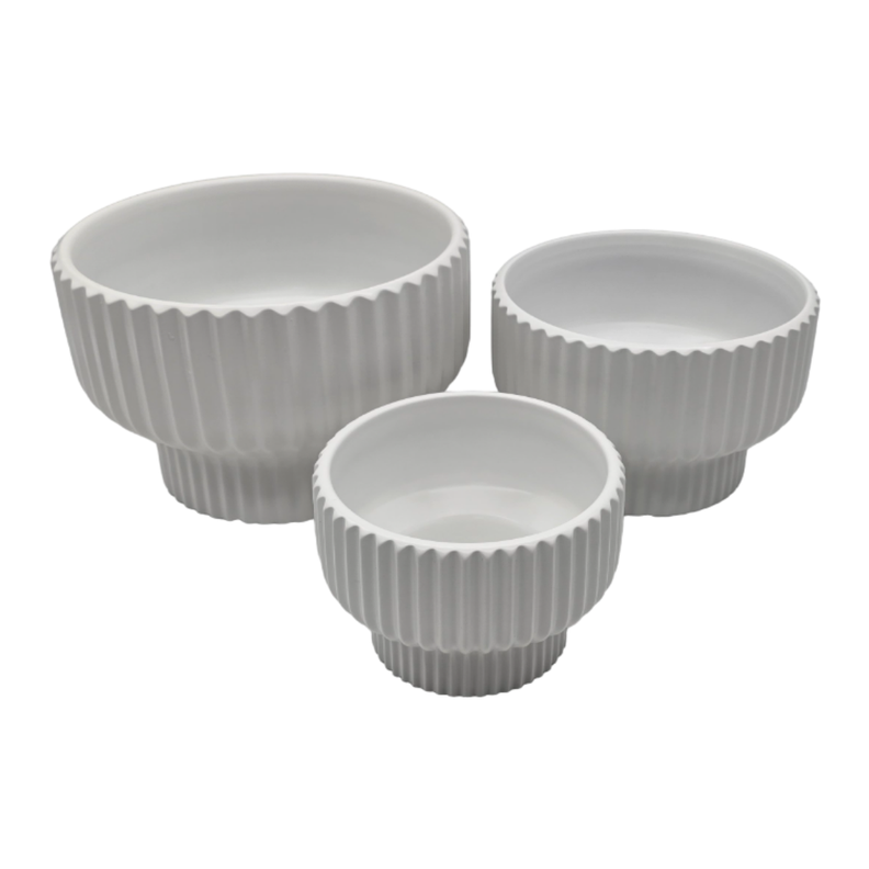 Set 3 Maceteros Maceta De Ceramica Estilo Copon Blanco Mate-2