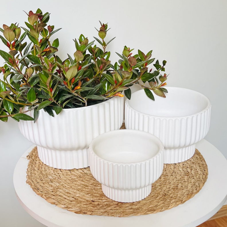 Set 3 Maceteros Maceta De Ceramica Estilo Copon Blanco Mate-3