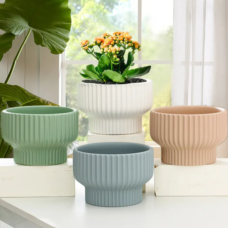 Set 3 Maceteros Maceta De Ceramica Estilo Copon Blanco Mate-5