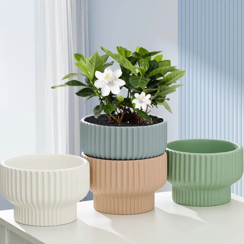 Set 3 Maceteros Maceta De Ceramica Estilo Copon Blanco Mate-6