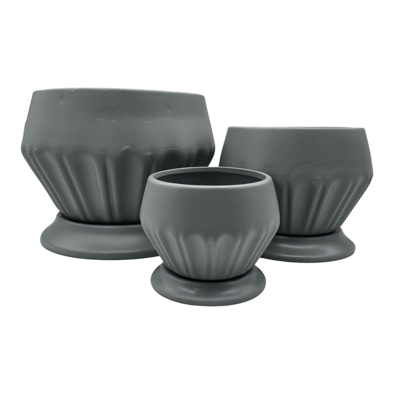 Set 3 Maceteros Maceta De Ceramica Diamante Elegante Gris-0