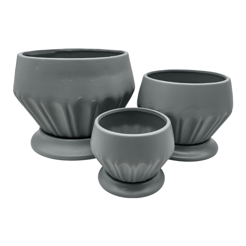 Set 3 Maceteros Maceta De Ceramica Diamante Elegante Gris-1