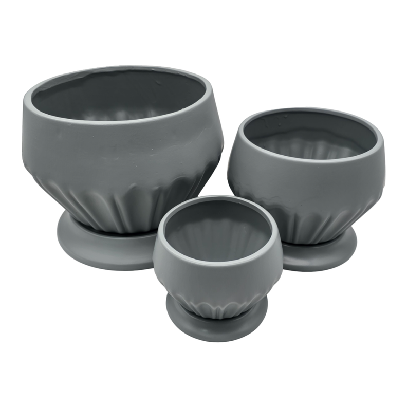 Set 3 Maceteros Maceta De Ceramica Diamante Elegante Gris-2