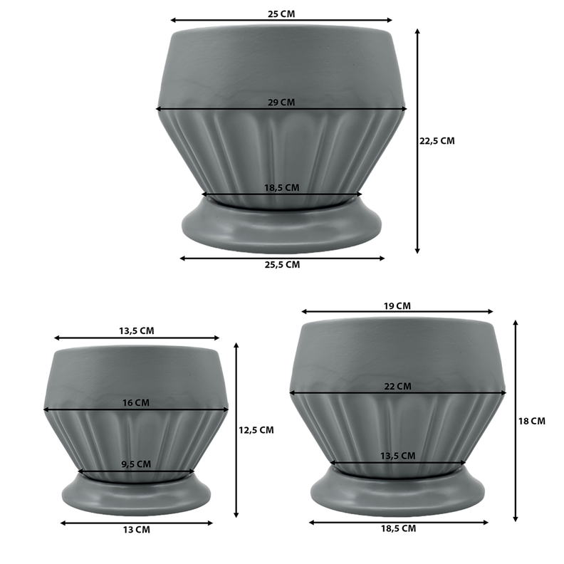 Set 3 Maceteros Maceta De Ceramica Diamante Elegante Gris-8