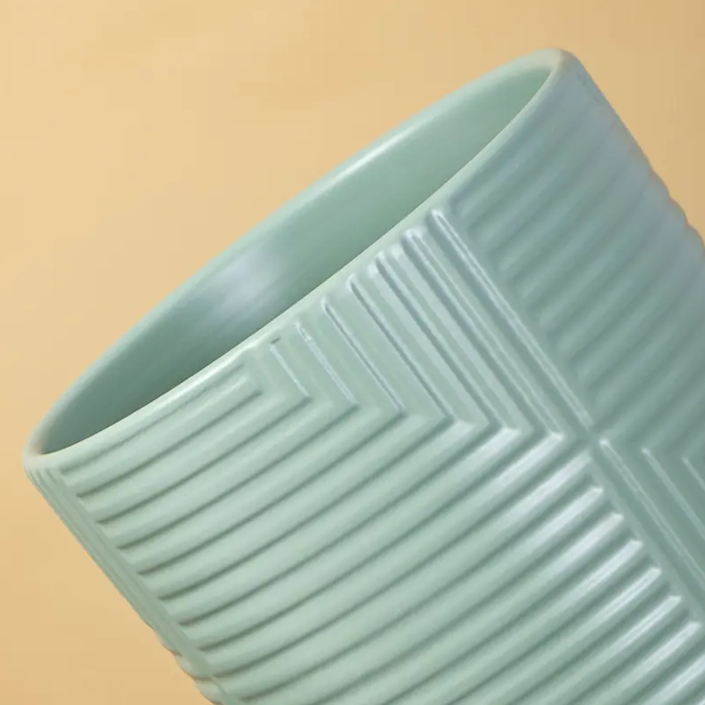 Set 3 Maceteros Maceta De Ceramica Verde Con Lineas Cuadrada-5