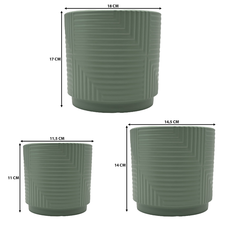 Set 3 Maceteros Maceta De Ceramica Verde Con Lineas Cuadrada-8