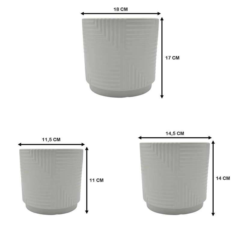 Set 3 Maceteros Maceta De Ceramica Blanco Con Linea Cuadrada-6