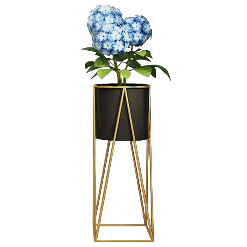 Porta Macetero Pedestal Maceta Plantas Negro Dorado-1