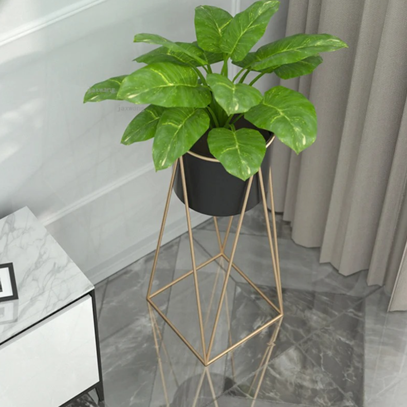 Porta Macetero Pedestal Maceta Plantas Negro Dorado-4