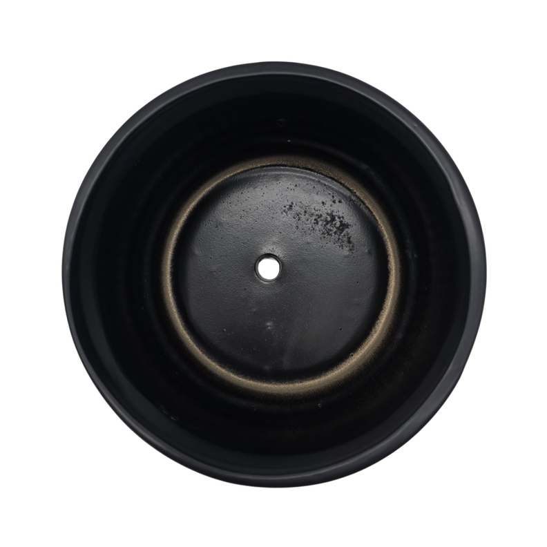 Macetero Maceta De Ceramica Lineas Relieve Negro S-5