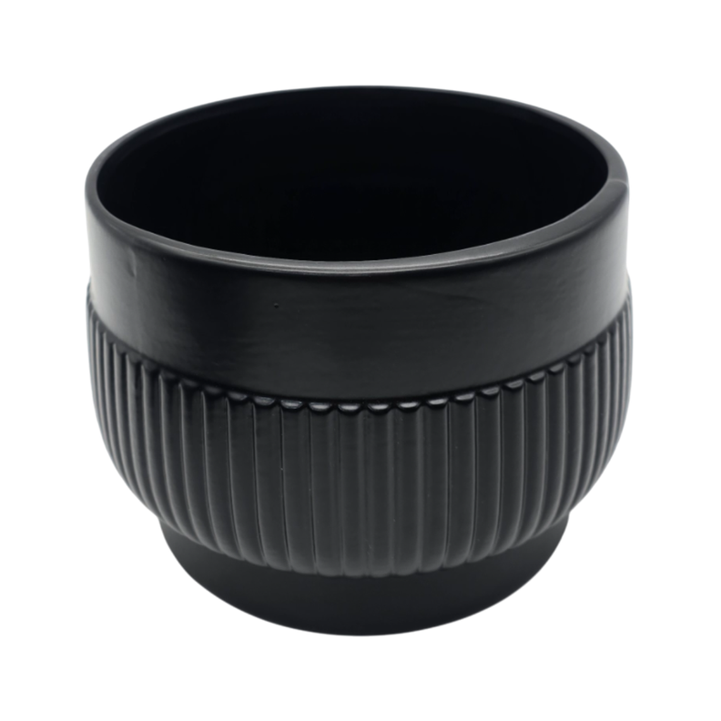 Macetero Maceta De Ceramica Lineas Relieve Negro S-6