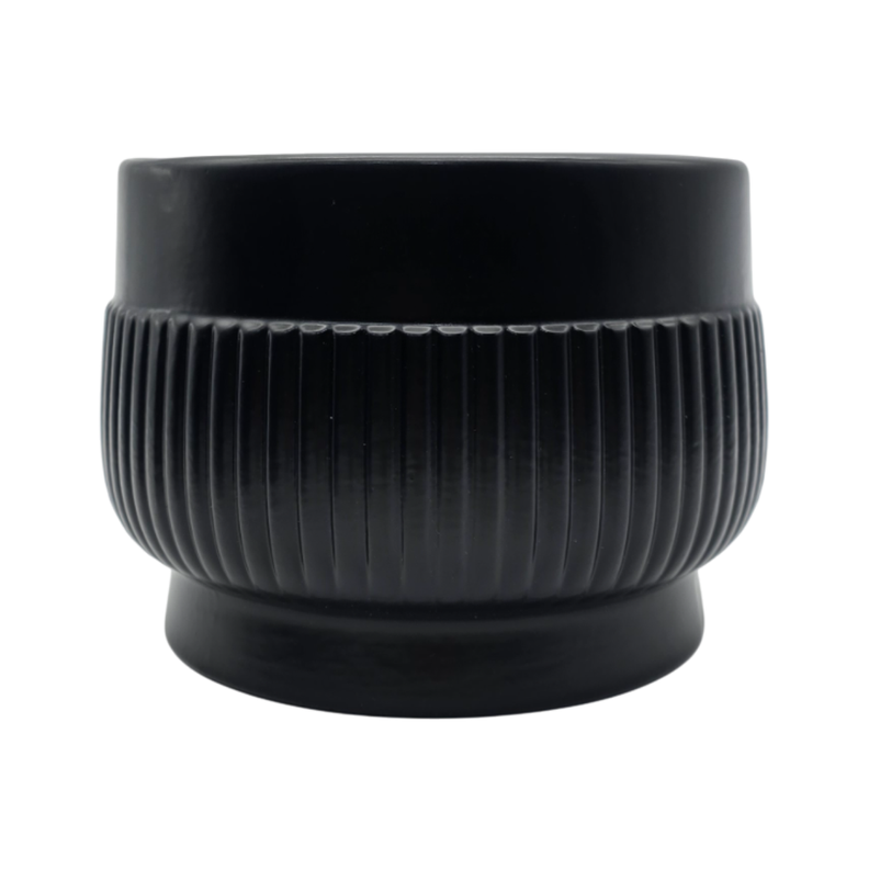 Macetero Maceta De Ceramica Lineas Relieve Negro S-7