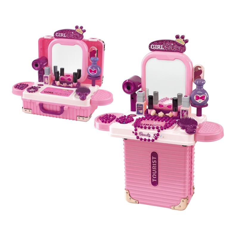 Set Maleta Tocador De Belleza Infantil Con Maquillaje Juguete Rosado