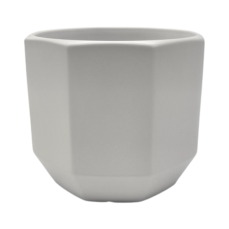 Macetero Maceta De Ceramica Blanco Lineas Verticales M-0