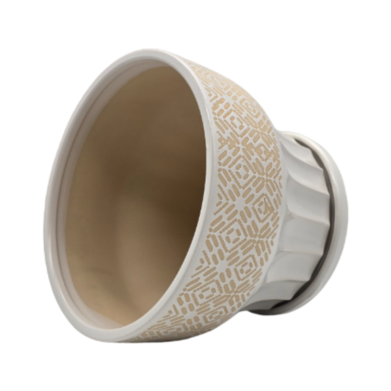 Macetero Maceta De Ceramica Blanco Patrones Beige Alto L-3